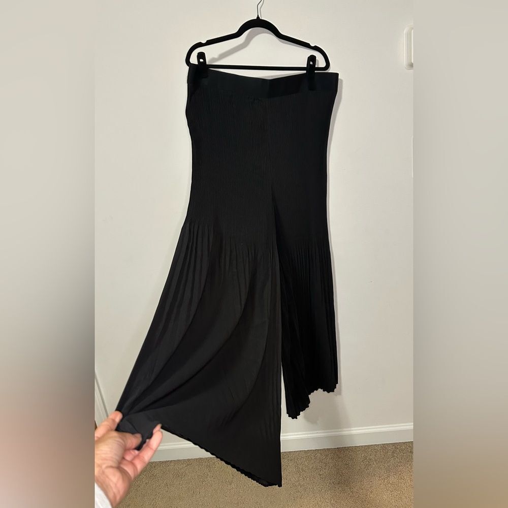 Chico's Black Label Pleated Palazzo Flare Pull On Pants Size XL Black Chiffon
